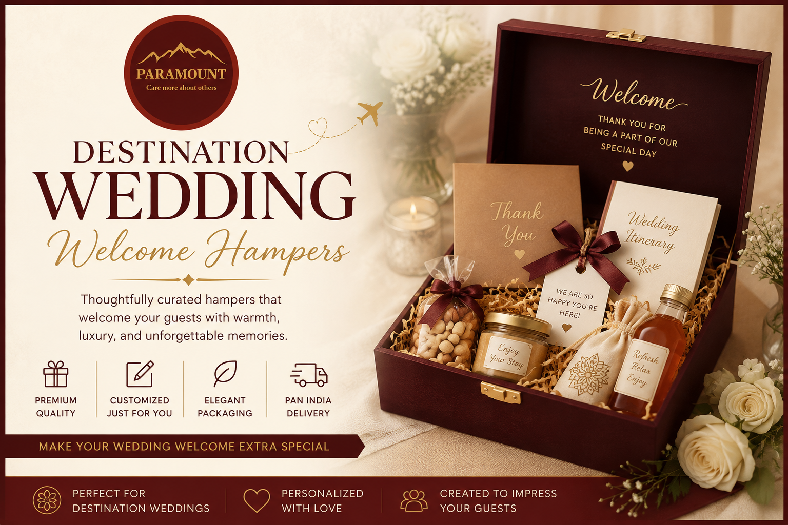destination wedding welcome hampers with luxury gift boxes and personalized wedding gifts