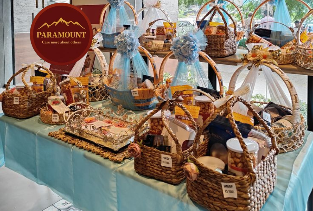 Wedding gift hampers for guests with luxury packaging, personalized gifts, sweets, chocolates, and dry fruits