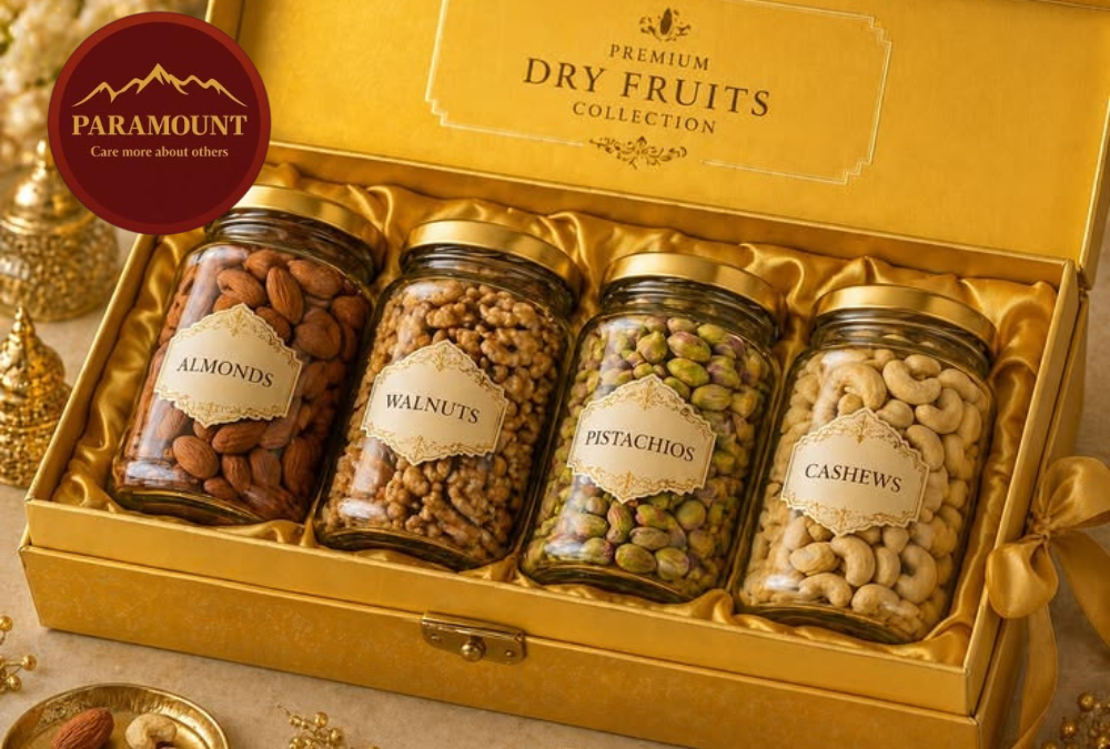 Premium dry fruit gift hampers online with luxury gift boxes, almonds, cashews, pistachios, walnuts, and elegant packaging