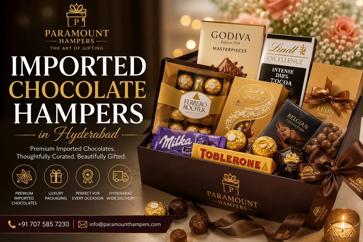 Imported chocolate hampers in Hyderabad with premium international chocolates and luxury gift packaging