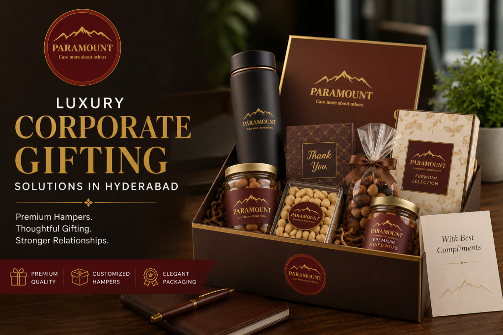 Luxury corporate gifting solutions in Hyderabad with customized premium corporate gift hampers by Paramount Hampers