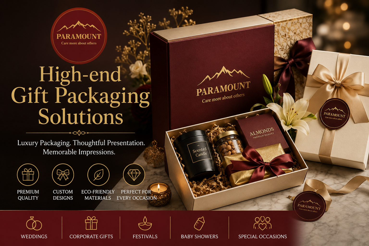 High-end gift packaging solutions by Paramount Hampers
