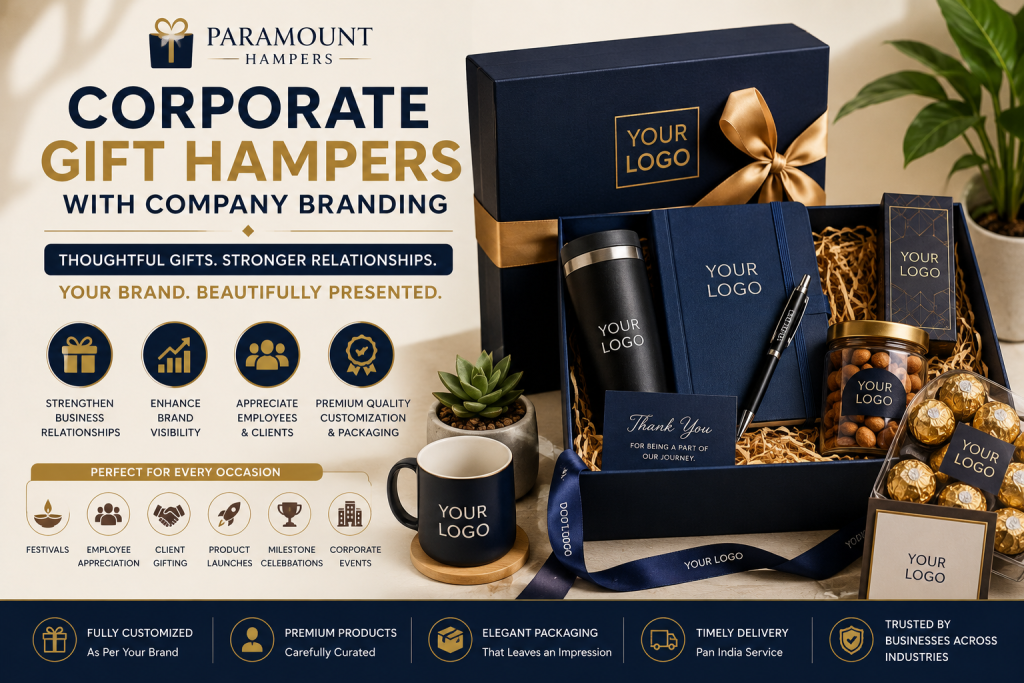 Corporate Gift Hampers with Company Branding featuring premium customized branded gift boxes by Paramount Hampers