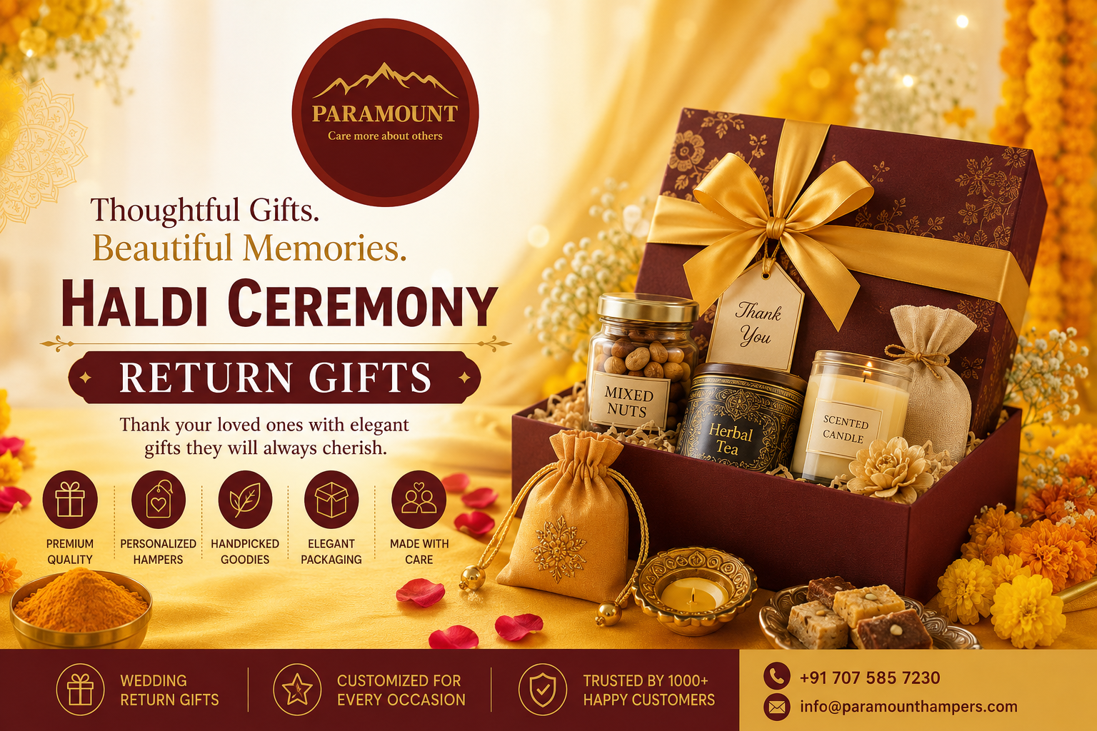 Haldi ceremony return gifts by Paramount Hampers featuring premium wedding gift boxes and customized hampers