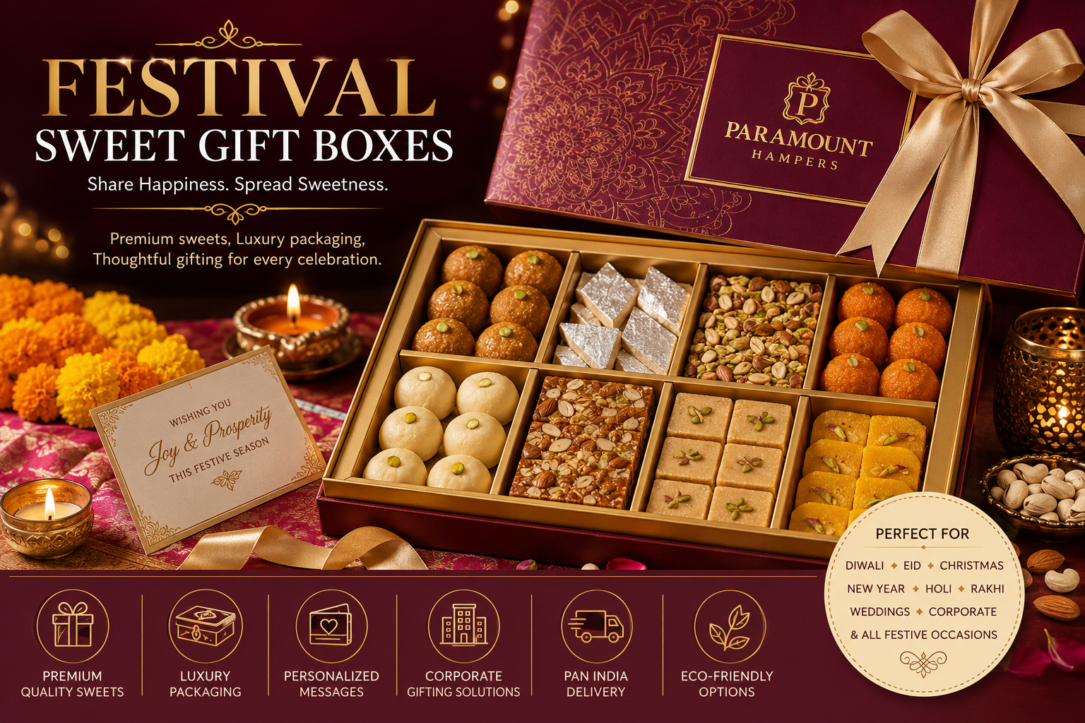 Festival sweet gift boxes by Paramount Hampers