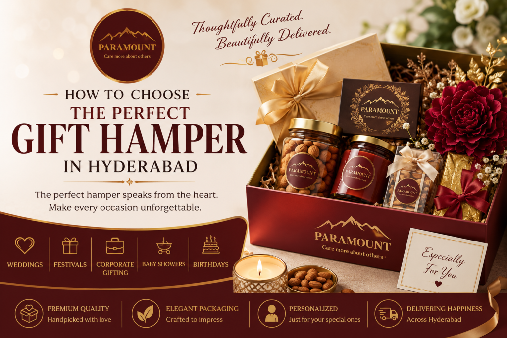How to choose the perfect gift hamper in Hyderabad with luxury customized gift boxes, premium chocolates, dry fruits, flowers, and elegant packaging by Paramount Hampers