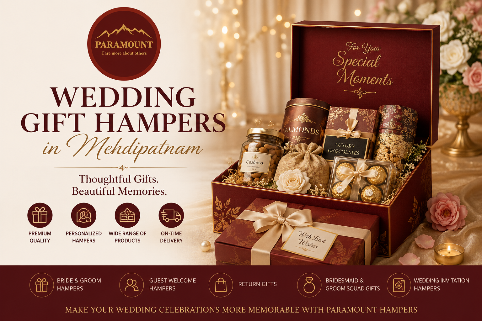 Wedding Gift Hampers in Mehdipatnam by Paramount Hampers for weddings, guests and family gifting