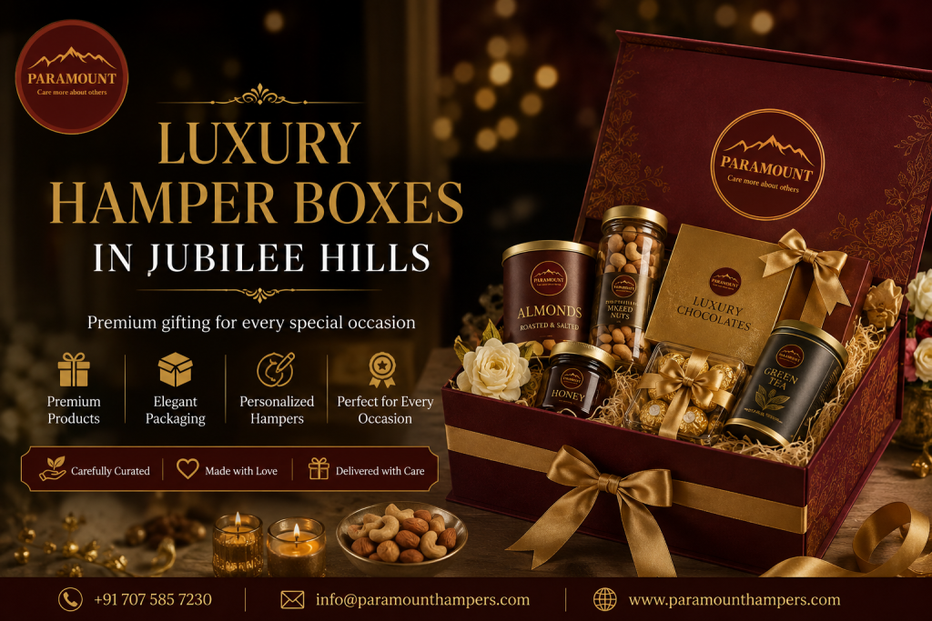 Luxury Hamper Boxes in Jubilee Hills with premium chocolates, dry fruits, gourmet gifts and elegant customized packaging