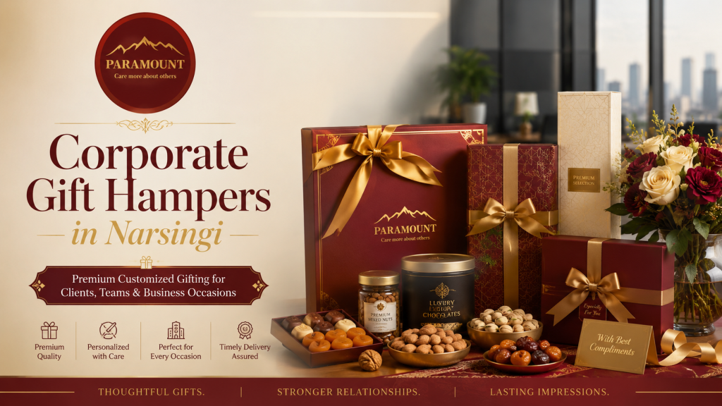 Corporate Gift Hampers in Narsingi with premium dry fruits, chocolates, gourmet products and elegant corporate packaging