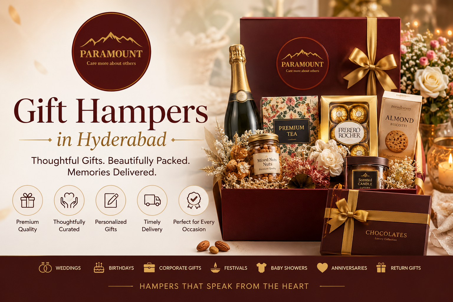 Gift Hampers in Hyderabad by Paramount Hampers for weddings, birthdays, corporate gifting, festivals and special occasions