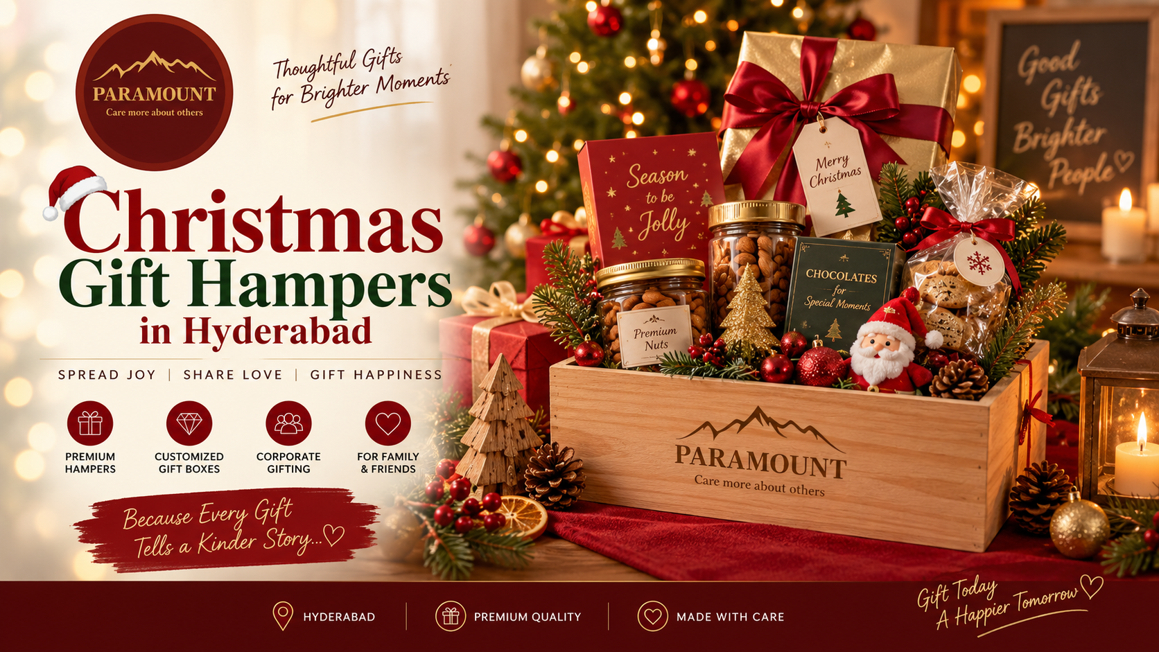 Christmas Gift Hampers in Hyderabad with premium chocolates, dry fruits, cookies and festive Christmas packaging