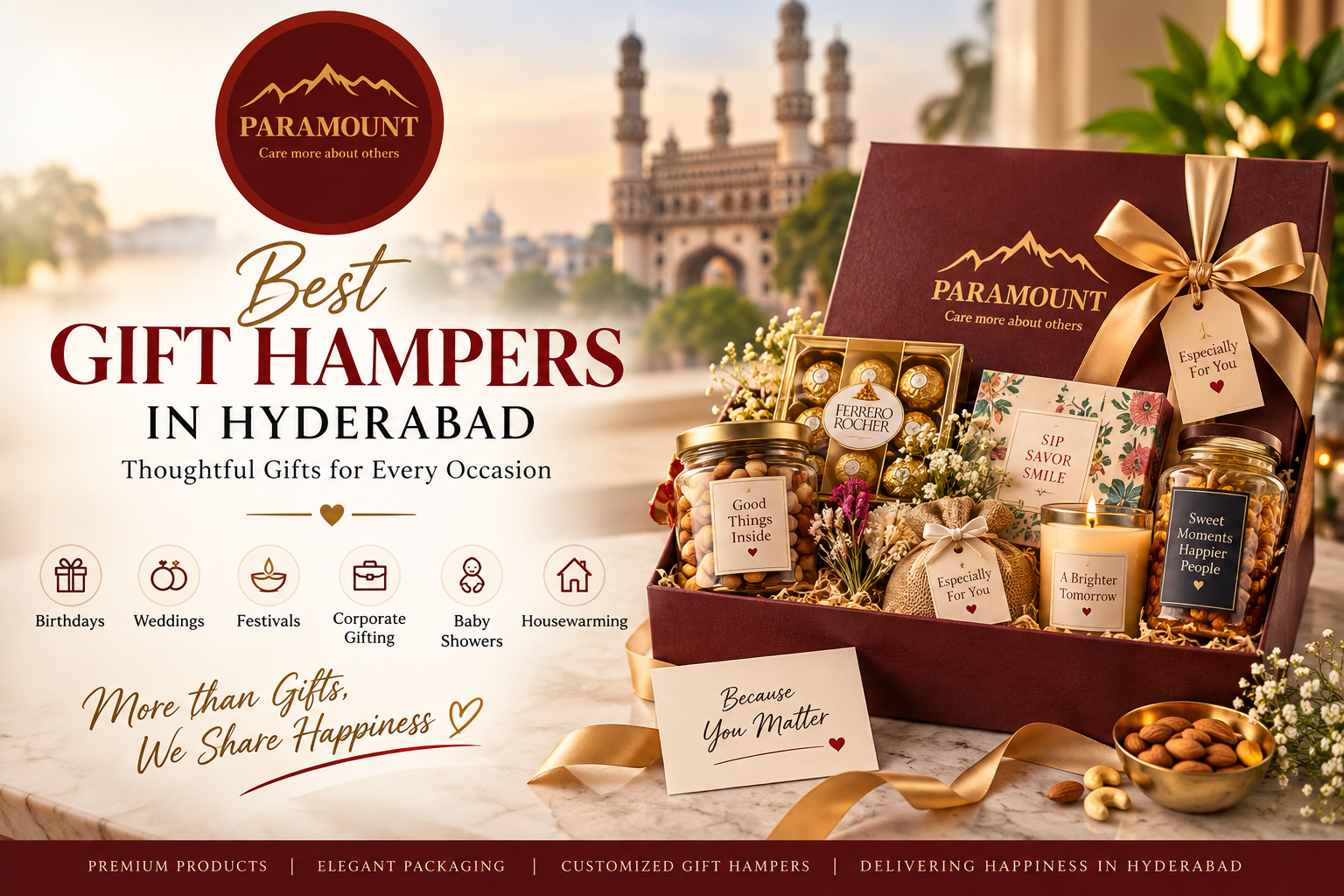 Best Gift Hampers in Hyderabad with premium sweets, dry fruits, chocolates, and customized packaging