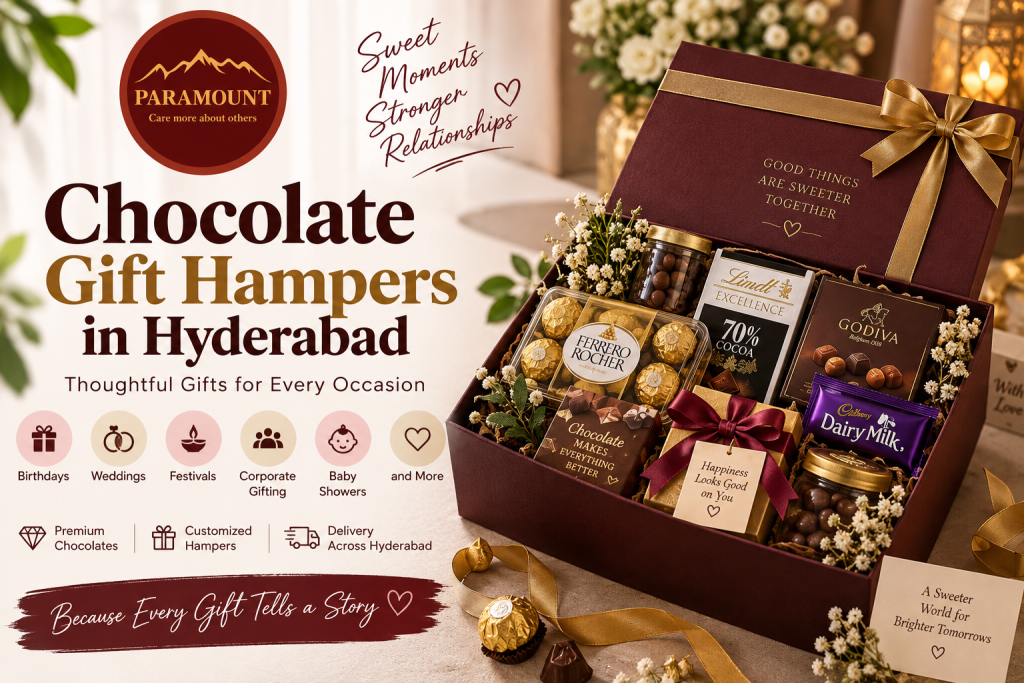 Luxury Chocolate Gift Hampers in Hyderabad with premium chocolates, elegant gift boxes, and customized packaging by Paramount Hampers.