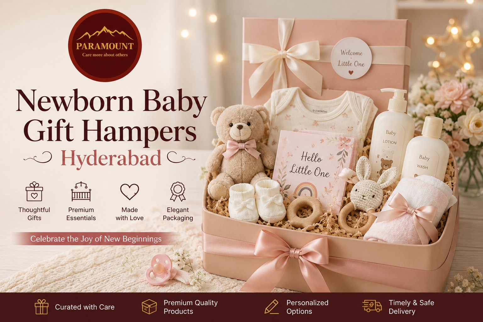Newborn Baby Gift Hampers Hyderabad with premium baby gifting products and elegant personalized packaging